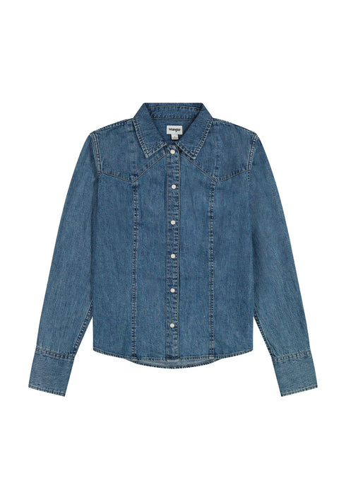 Wrangler Women's Exaggerated Yoke Shirt In Faded Blue