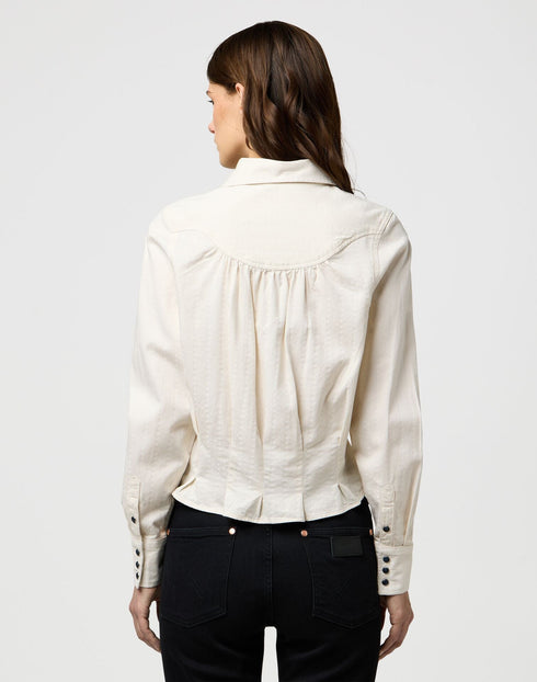 Wrangler Women's Feeme Peplim Shirt In Pinstar White - Rodeo In