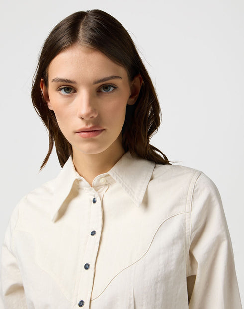 Wrangler Women's Feeme Peplim Shirt In Pinstar White