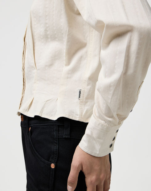 Wrangler Women's Feeme Peplim Shirt In Pinstar White