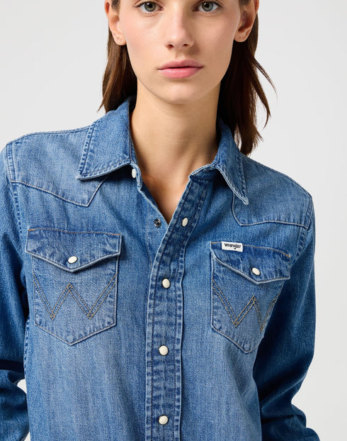 Wrangler Women's Long Sleeve Denim Dress In Ultra Marine