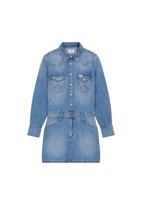 Wrangler Women's Long Sleeve Denim Dress In Ultra Marine