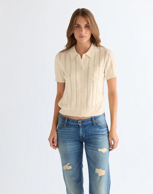 Wrangler Women's One Pocket Polo T-Shirt In Birch - Rodeo In