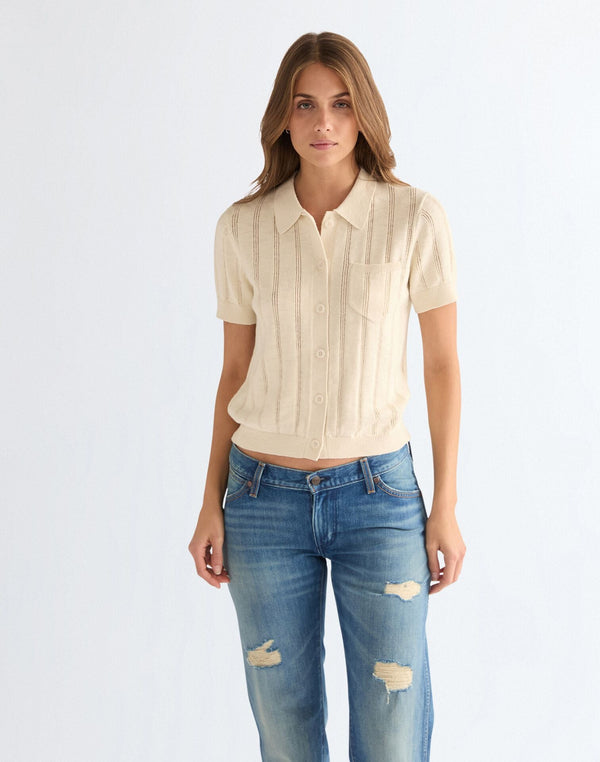 Wrangler Women's One Pocket Polo T-Shirt In Birch - Rodeo In