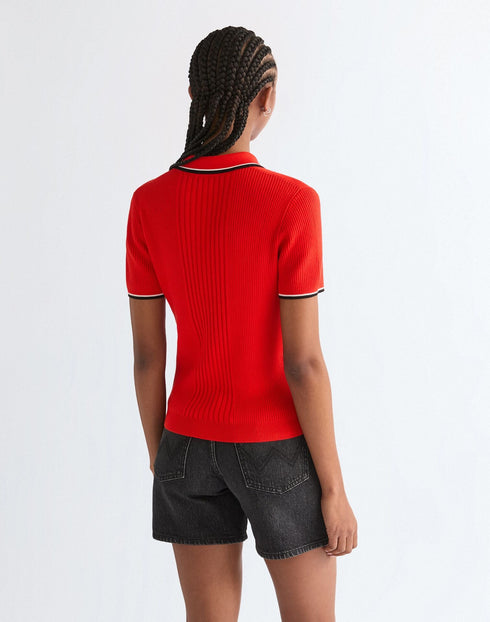 Wrangler Women's Quarter Zip Polo T-Shirt In Flame Scarlet - Rodeo In