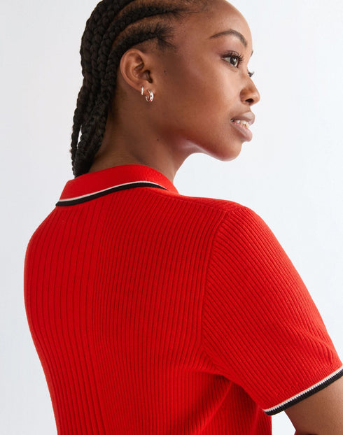 Wrangler Women's Quarter Zip Polo T-Shirt In Flame Scarlet - Rodeo In