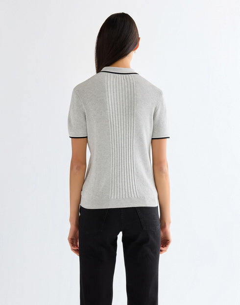 Wrangler Women's Quarter Zip Polo T-Shirt In Grey Heather - Rodeo In