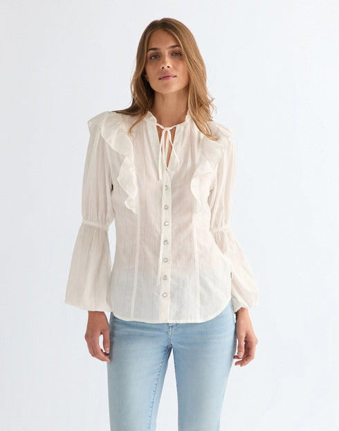 Wrangler Women's Romance Blouse Shirt In Worn White - Rodeo In