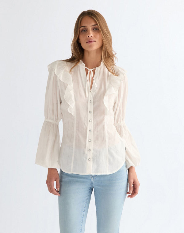 Wrangler Women's Romance Blouse Shirt In Worn White - Rodeo In