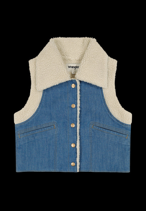 Wrangler Women's Sherpa Denim Vest in Original Blue