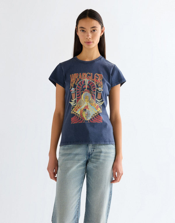 Wrangler Women's Shrunken Band T-Shirt Is Navy - Rodeo In