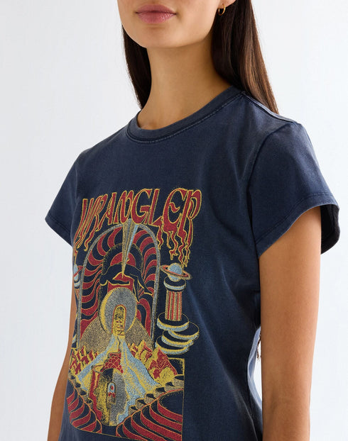 Wrangler Women's Shrunken Band T-Shirt Is Navy - Rodeo In