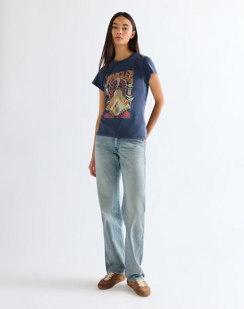 Wrangler Women's Shrunken Band T-Shirt Is Navy - Rodeo In