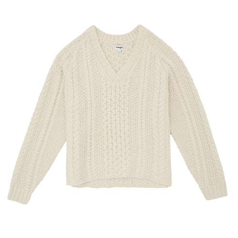Wrangler Women's V Neck Cable Knit Sweatshirt In Ivory