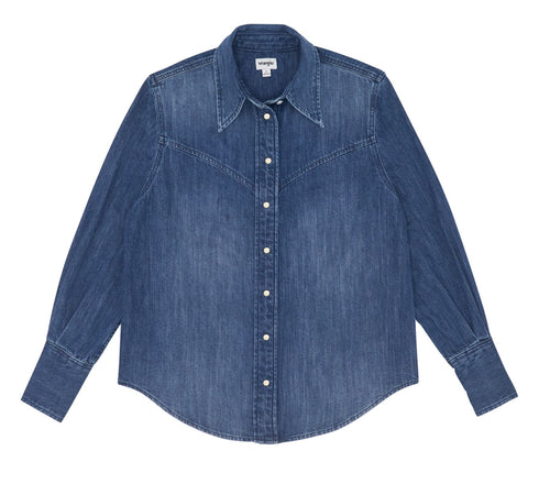 Wrangler Women's Yoke Denim Shirt In Sparkle Blue