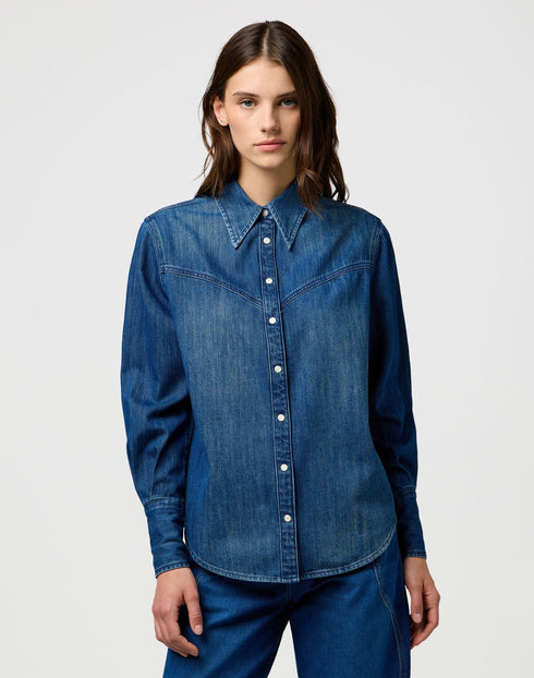 Wrangler Women's Yoke Denim Shirt In Sparkle Blue