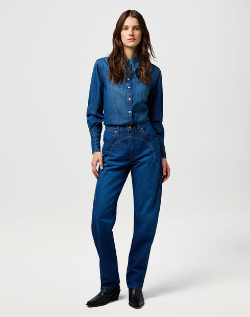 Wrangler Women's Yoke Denim Shirt In Sparkle Blue