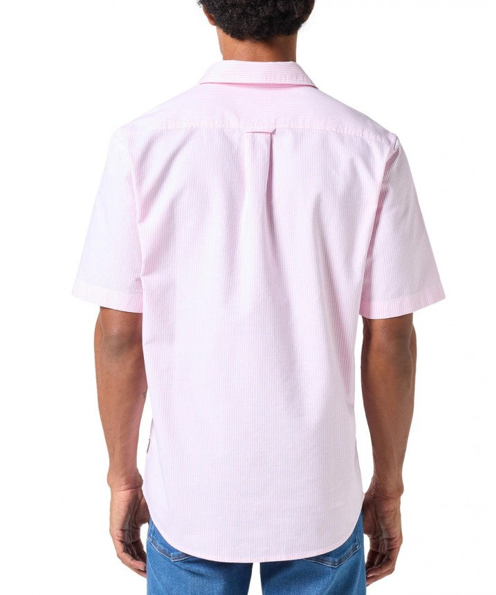 Wrangler Men's Short Sleeve Shirt In Pink Stripe Oxford – Rodeo In