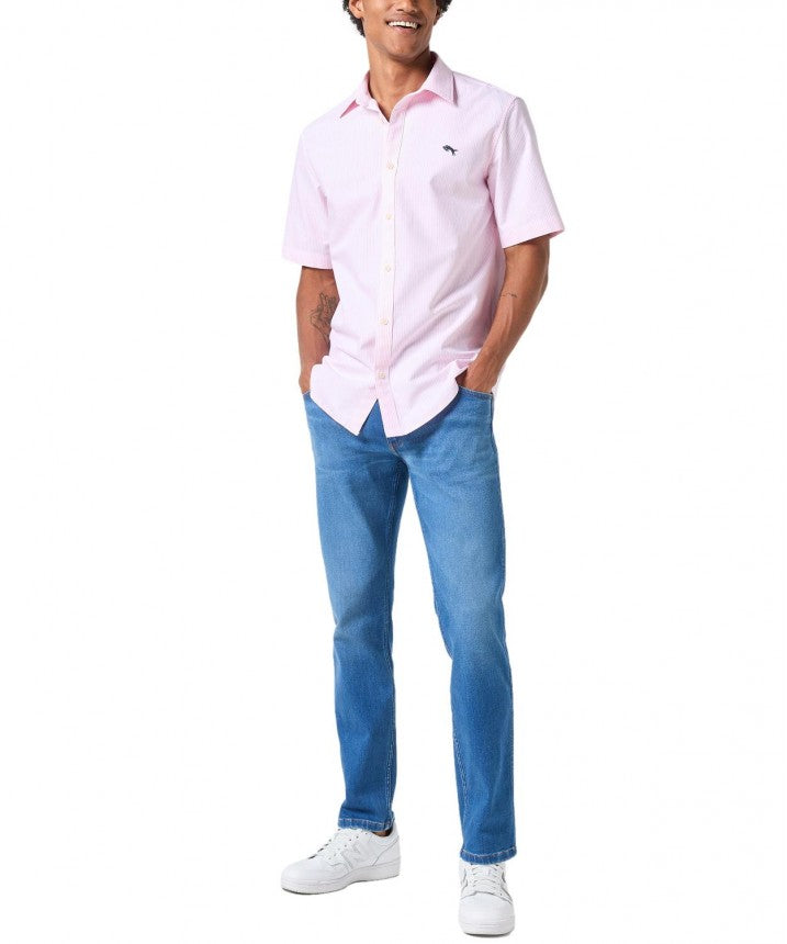 Wrangler Men's Short Sleeve Shirt In Pink Stripe Oxford – Rodeo In